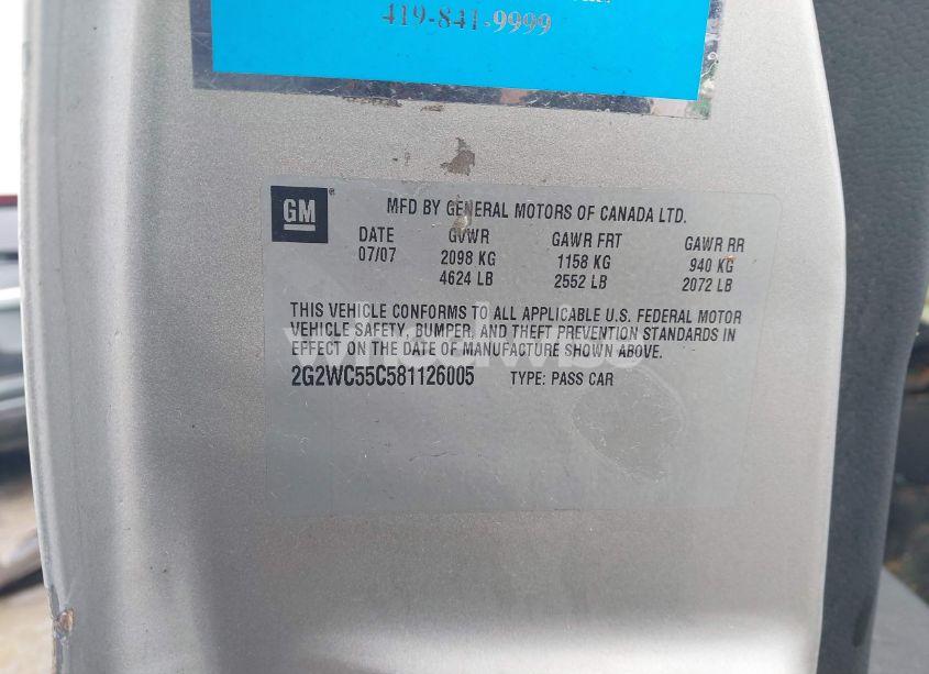 Photo 9 of 2008 Pontiac Grand PRIX GXP (VIN 2G2WC55C581126005)