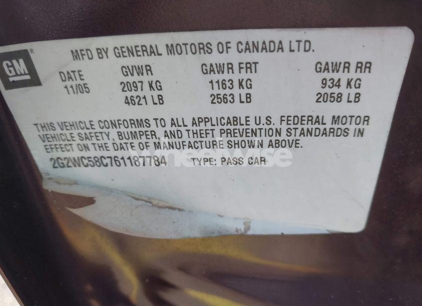 Photo 9 of 2006 Pontiac Grand PRIX GXP (VIN 2G2WC58C761187784)