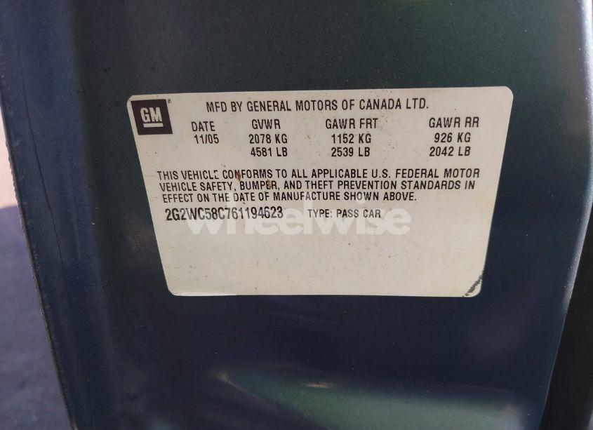 Photo 9 of 2006 Pontiac Grand PRIX GXP (VIN 2G2WC58C761194623)