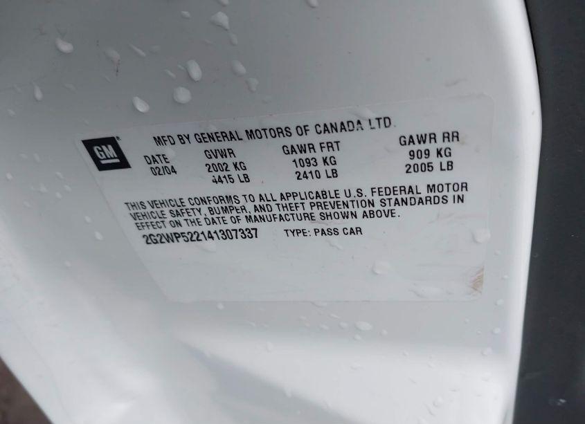 Photo 9 of 2004 Pontiac Grand PRIX GT1 (VIN 2G2WP522141307337)