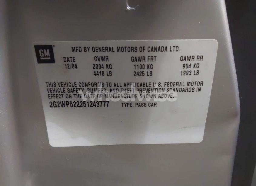 Photo 9 of 2005 Pontiac Grand PRIX (VIN 2G2WP522251243777)