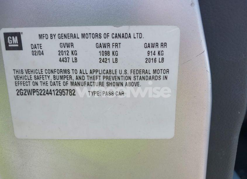 Photo 9 of 2004 Pontiac Grand PRIX GT1 (VIN 2G2WP522441295782)