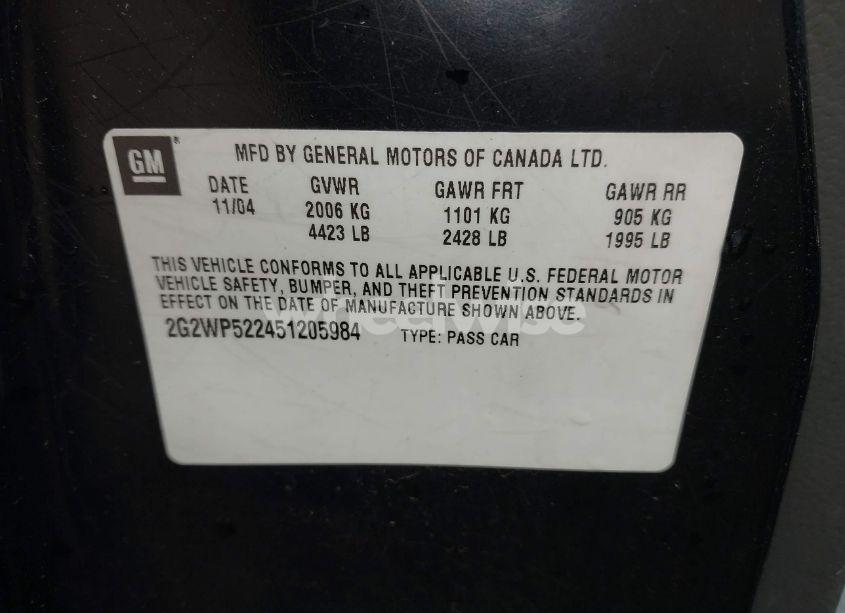 Photo 9 of 2005 Pontiac Grand PRIX (VIN 2G2WP522451205984)