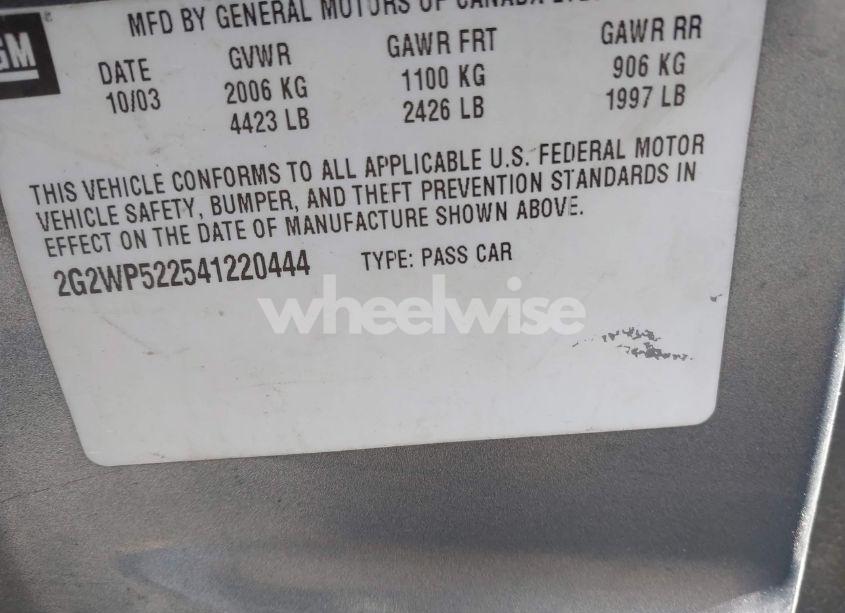 Photo 9 of 2004 Pontiac Grand PRIX GT1 (VIN 2G2WP522541220444)