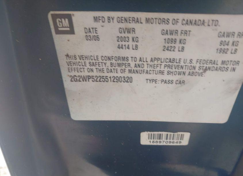 Photo 9 of 2005 Pontiac Grand PRIX (VIN 2G2WP522551290320)