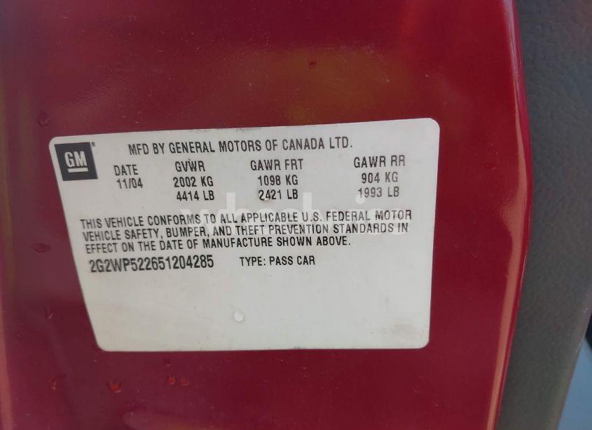 Photo 9 of 2005 Pontiac Grand PRIX (VIN 2G2WP522651204285)