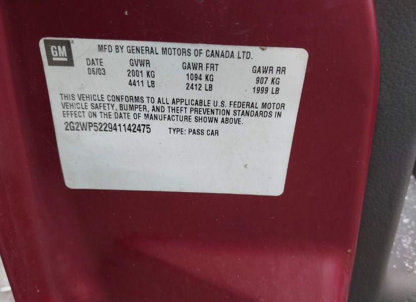 Photo 9 of 2004 Pontiac Grand PRIX GT1 (VIN 2G2WP522941142475)