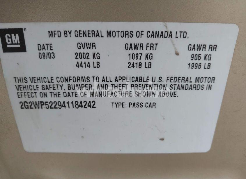 Photo 9 of 2004 Pontiac Grand PRIX GT1 (VIN 2G2WP522941184242)