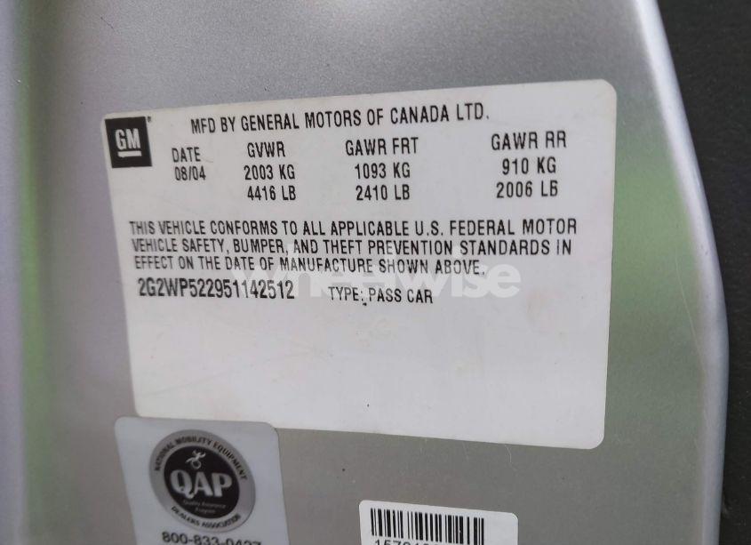 Photo 9 of 2005 Pontiac Grand PRIX (VIN 2G2WP522951142512)