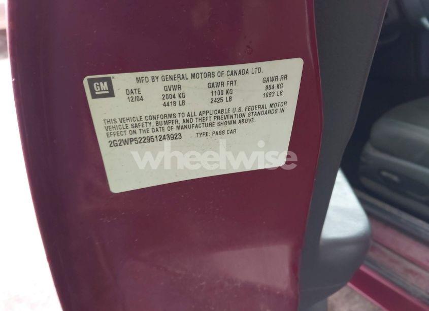 Photo 9 of 2005 Pontiac Grand PRIX (VIN 2G2WP522951243923)