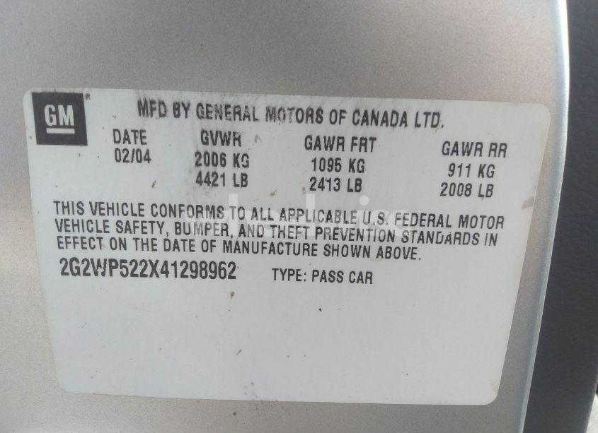 Photo 9 of 2004 Pontiac Grand PRIX GT1 (VIN 2G2WP522X41298962)