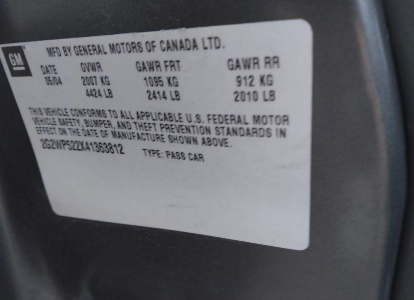 Photo 9 of 2004 Pontiac Grand PRIX GT1 (VIN 2G2WP522X41363812)