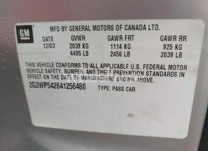 Photo 9 of 2004 Pontiac Grand PRIX GT1 (VIN 2G2WP542641256480)