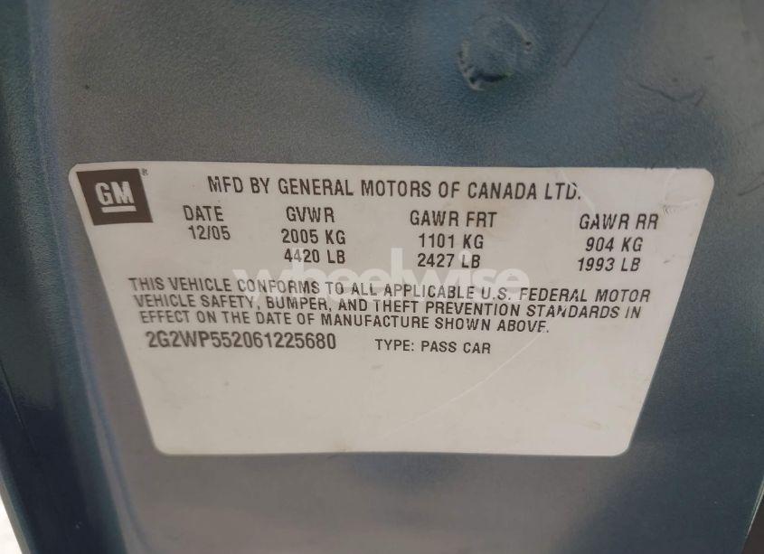 Photo 9 of 2006 Pontiac Grand PRIX (VIN 2G2WP552061225680)