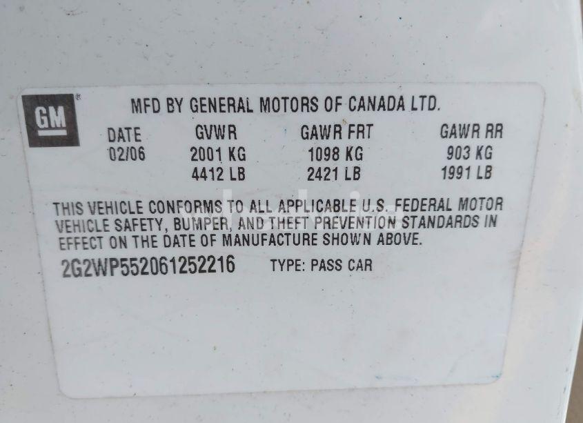 Photo 9 of 2006 Pontiac Grand PRIX (VIN 2G2WP552061252216)