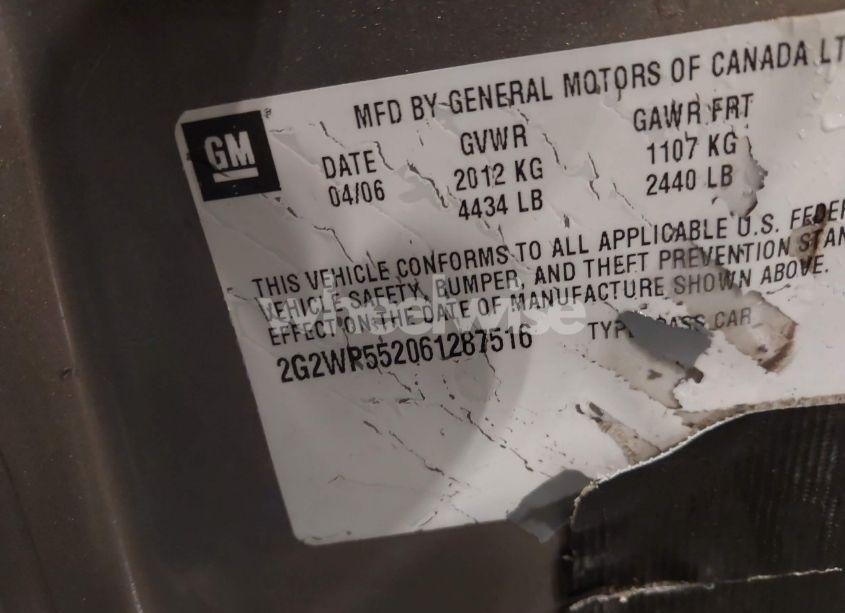 Photo 9 of 2006 Pontiac Grand PRIX (VIN 2G2WP552061287516)