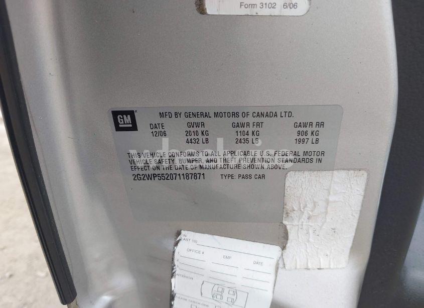 Photo 9 of 2007 Pontiac Grand PRIX (VIN 2G2WP552071187871)