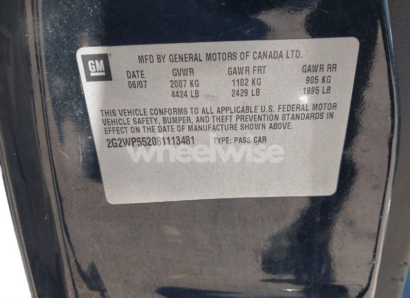 Photo 9 of 2008 Pontiac Grand PRIX (VIN 2G2WP552081113481)