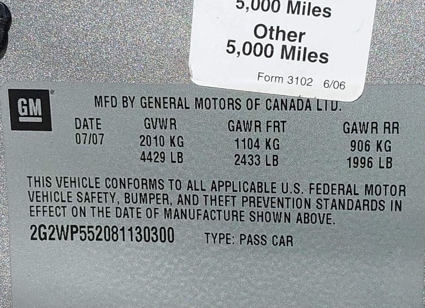 Photo 9 of 2008 Pontiac Grand PRIX (VIN 2G2WP552081130300)