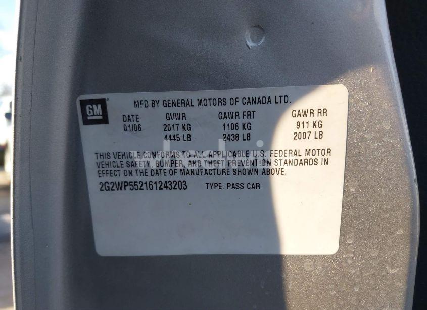 Photo 9 of 2006 Pontiac Grand PRIX (VIN 2G2WP552161243203)