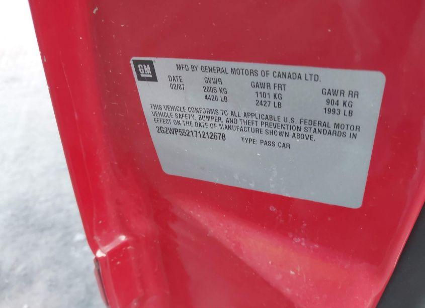 Photo 9 of 2007 Pontiac Grand PRIX (VIN 2G2WP552171212678)