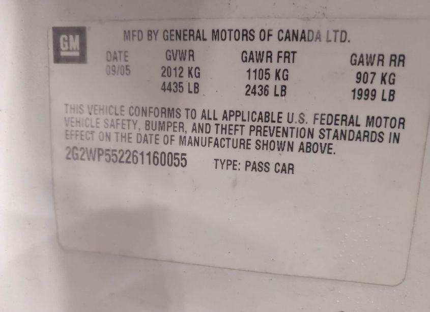 Photo 9 of 2006 Pontiac Grand PRIX (VIN 2G2WP552261160055)