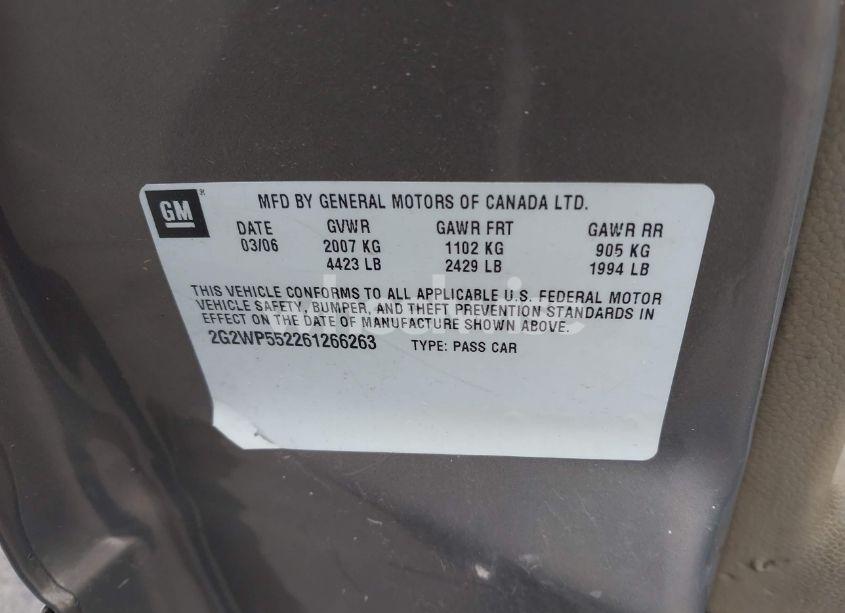 Photo 9 of 2006 Pontiac Grand PRIX (VIN 2G2WP552261266263)