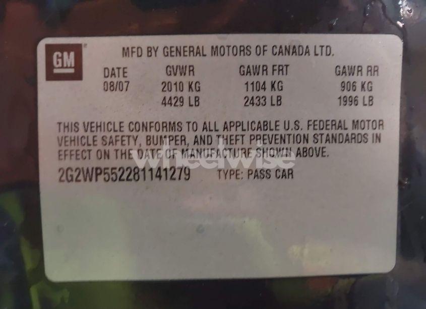 Photo 9 of 2008 Pontiac Grand PRIX (VIN 2G2WP552281141279)