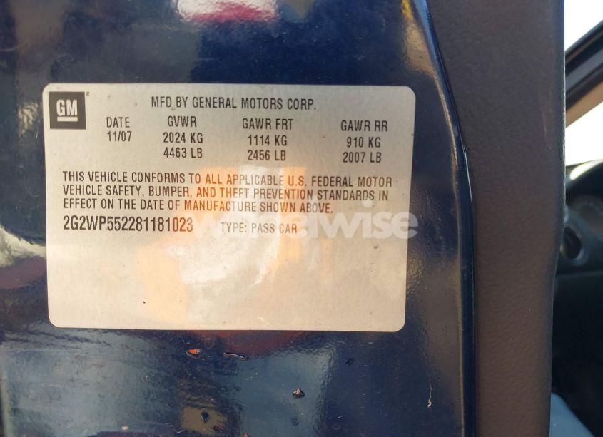 Photo 9 of 2008 Pontiac Grand PRIX (VIN 2G2WP552281181023)