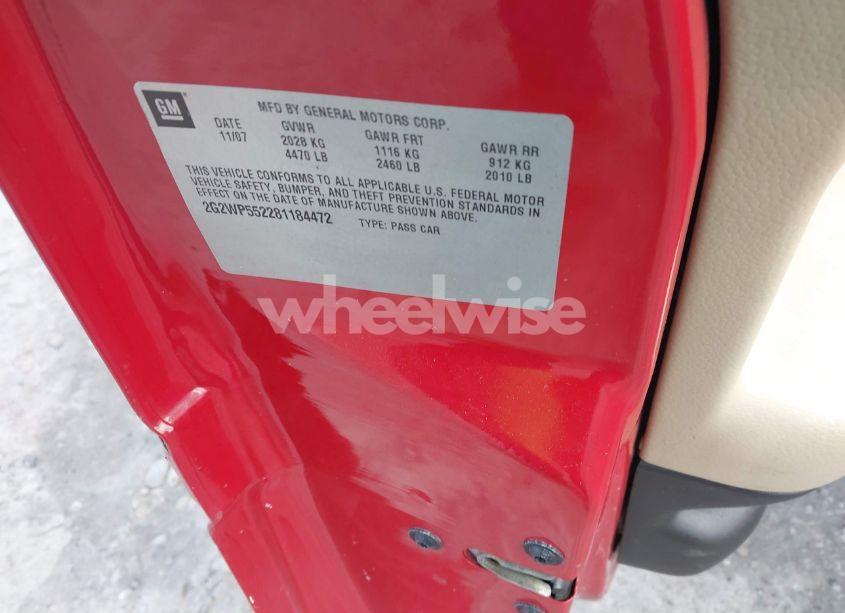 Photo 9 of 2008 Pontiac Grand PRIX (VIN 2G2WP552281184472)