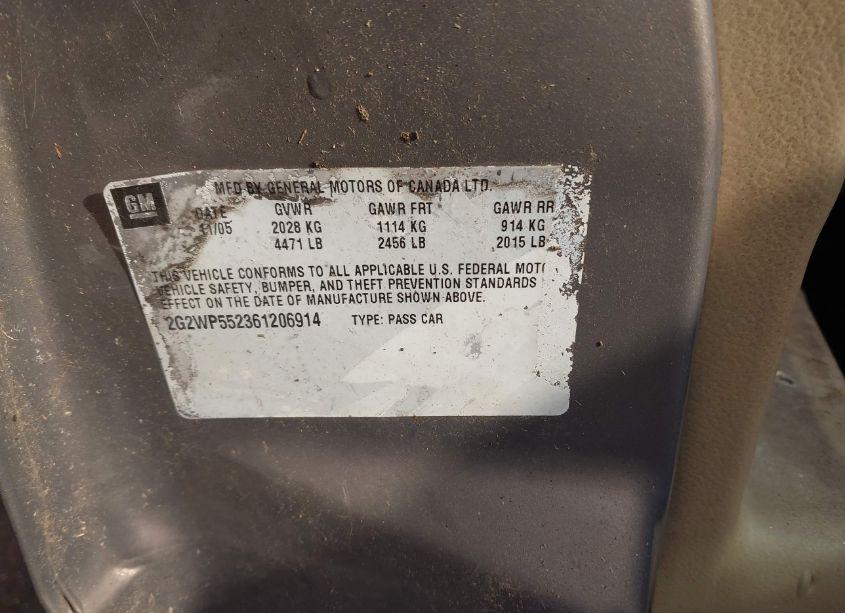 Photo 9 of 2006 Pontiac Grand PRIX (VIN 2G2WP552361206914)