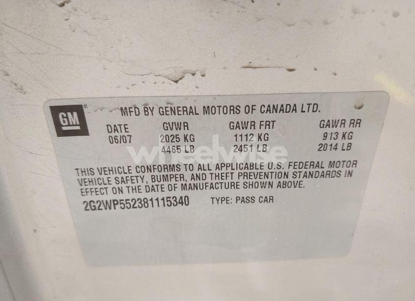 Photo 9 of 2008 Pontiac Grand PRIX (VIN 2G2WP552381115340)