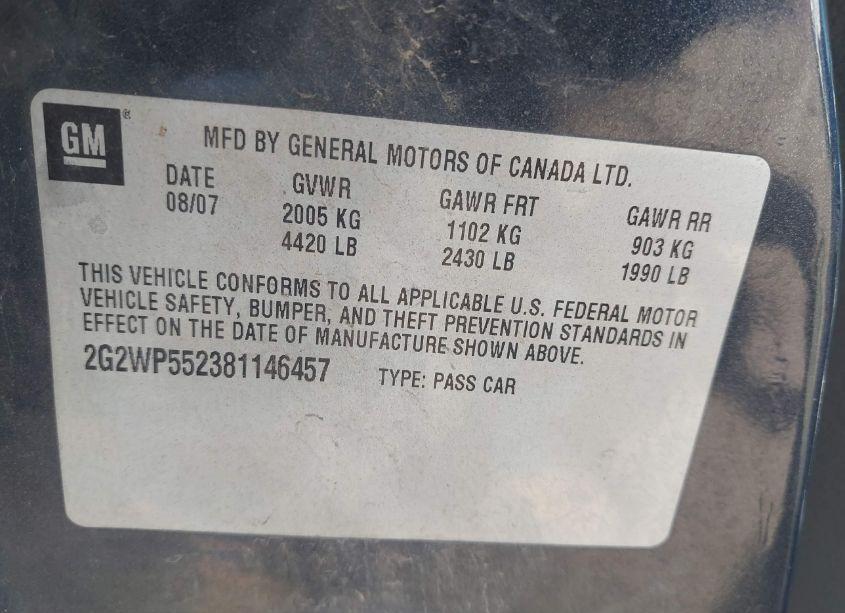 Photo 9 of 2008 Pontiac Grand PRIX (VIN 2G2WP552381146457)