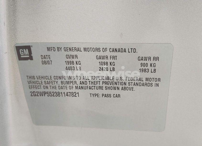 Photo 9 of 2008 Pontiac Grand PRIX (VIN 2G2WP552381147821)