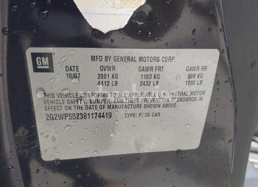 Photo 9 of 2008 Pontiac Grand PRIX (VIN 2G2WP552381174419)