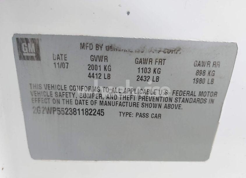 Photo 9 of 2008 Pontiac Grand PRIX (VIN 2G2WP552381182245)