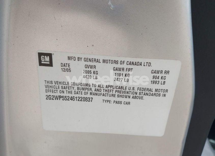 Photo 9 of 2006 Pontiac Grand PRIX (VIN 2G2WP552461220837)