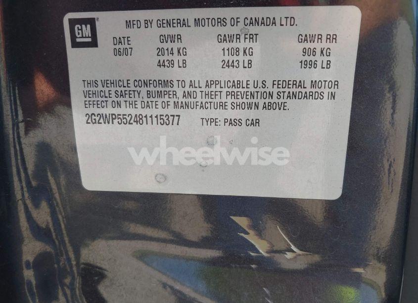 Photo 9 of 2008 Pontiac Grand PRIX (VIN 2G2WP552481115377)