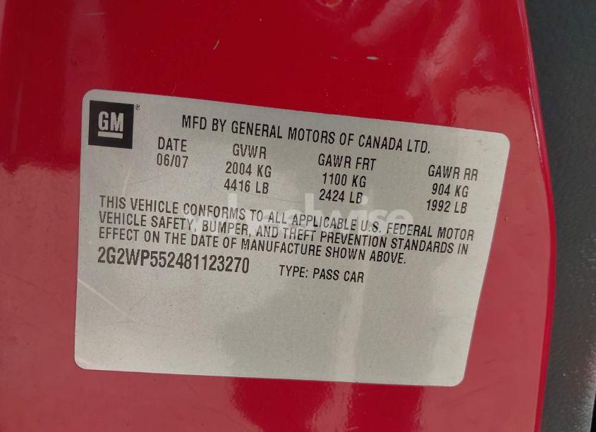 Photo 9 of 2008 Pontiac Grand PRIX (VIN 2G2WP552481123270)