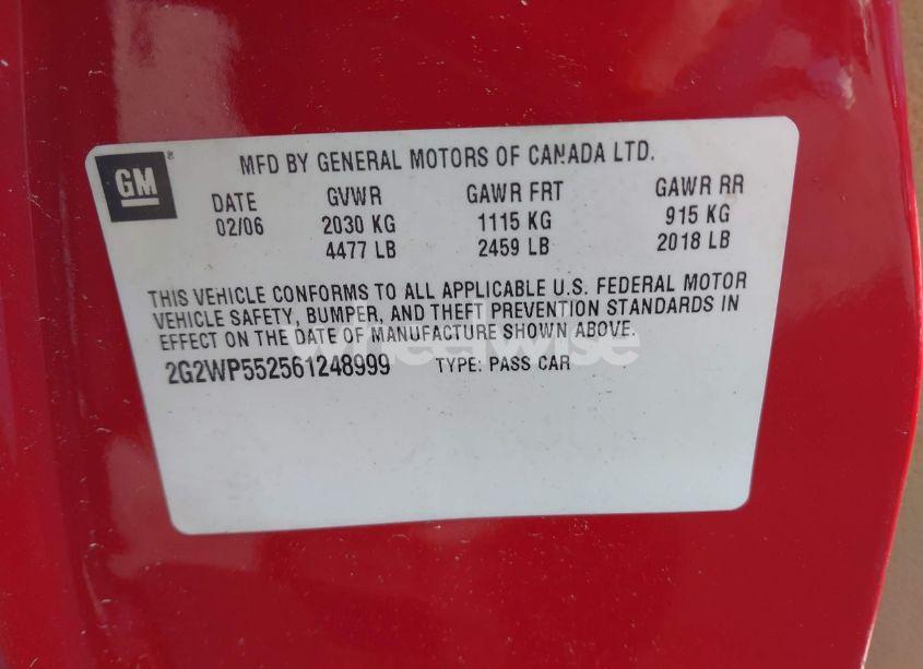 Photo 9 of 2006 Pontiac Grand PRIX (VIN 2G2WP552561248999)