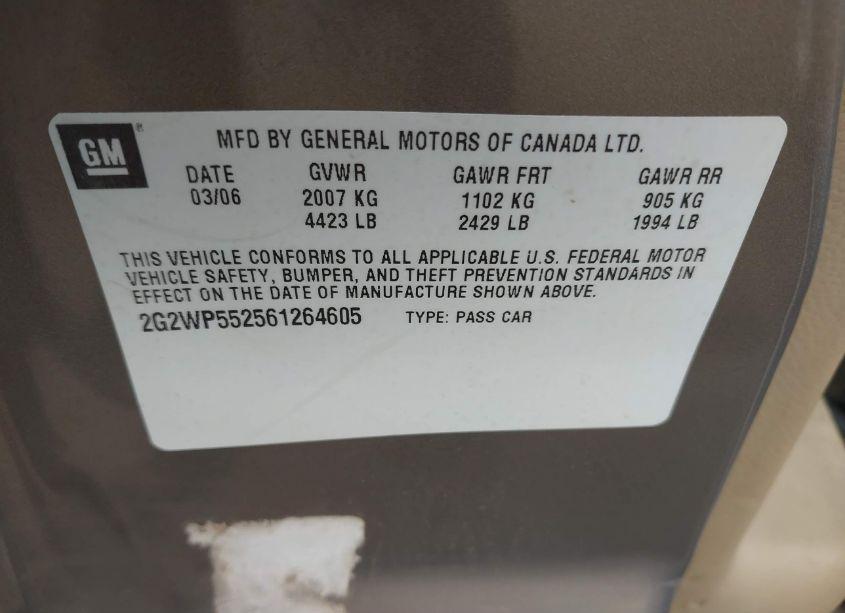 Photo 9 of 2006 Pontiac Grand PRIX (VIN 2G2WP552561264605)