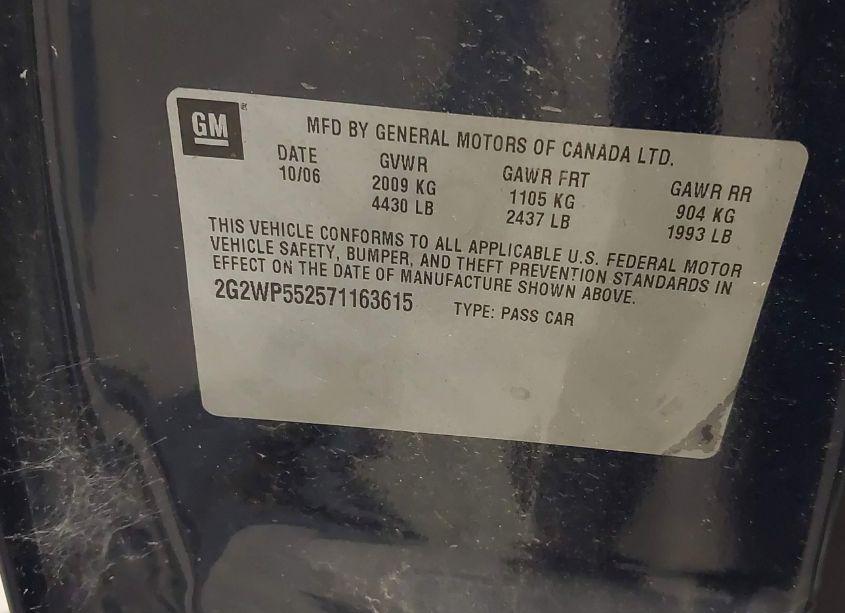 Photo 9 of 2007 Pontiac Grand PRIX (VIN 2G2WP552571163615)