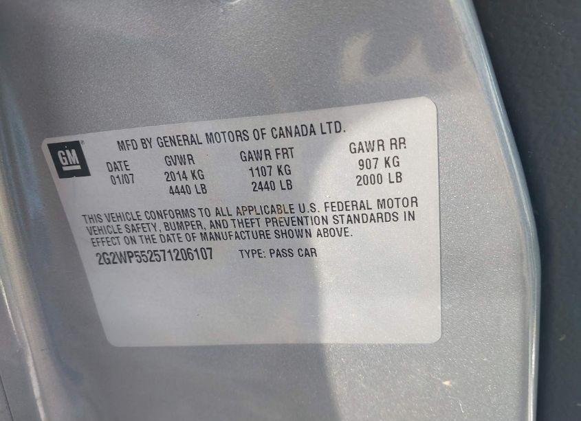 Photo 9 of 2007 Pontiac Grand PRIX (VIN 2G2WP552571206107)