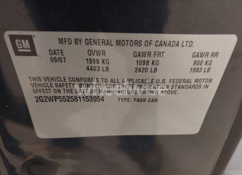 Photo 9 of 2008 Pontiac Grand PRIX (VIN 2G2WP552581153054)