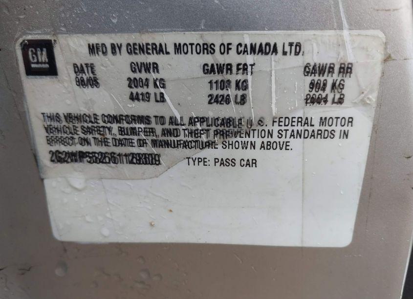 Photo 9 of 2006 Pontiac Grand PRIX (VIN 2G2WP552661129309)