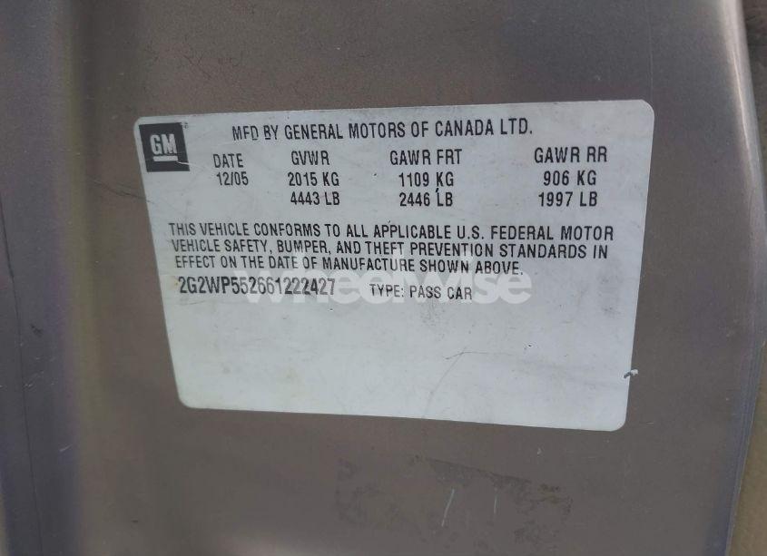 Photo 9 of 2006 Pontiac Grand PRIX (VIN 2G2WP552661222427)