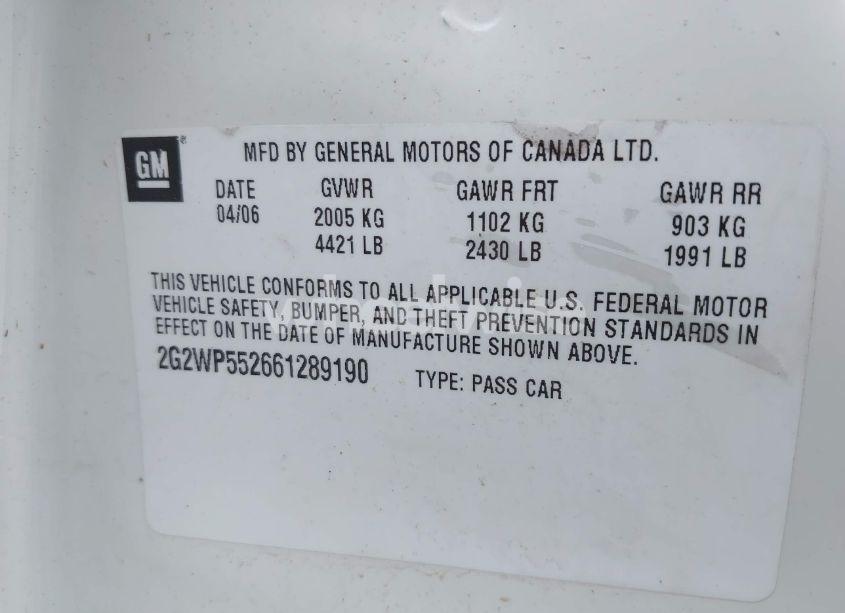 Photo 9 of 2006 Pontiac Grand PRIX (VIN 2G2WP552661289190)