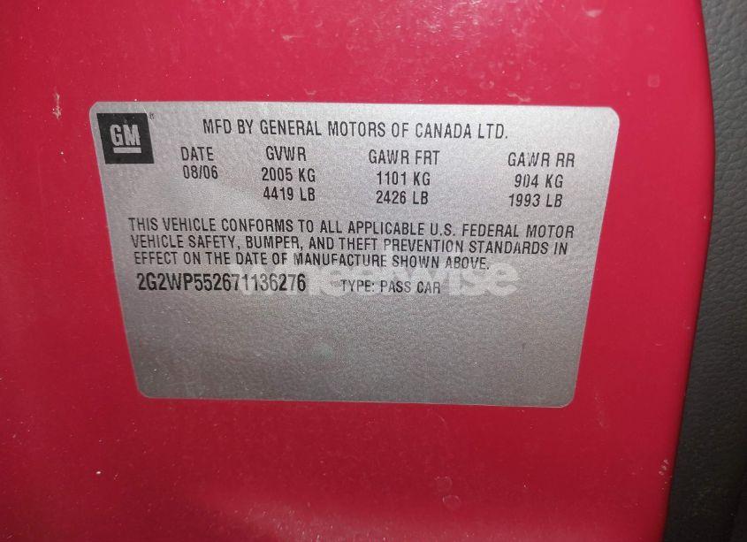 Photo 9 of 2007 Pontiac Grand PRIX (VIN 2G2WP552671136276)