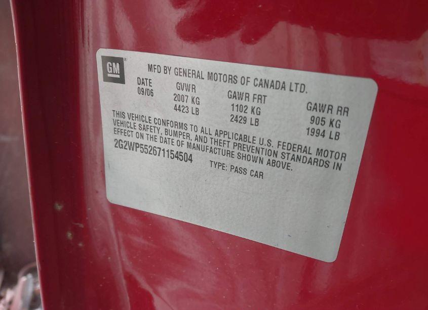 Photo 9 of 2007 Pontiac Grand PRIX (VIN 2G2WP552671154504)