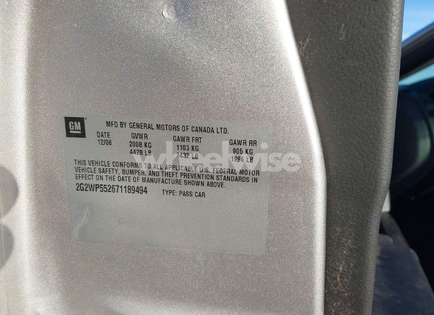 Photo 9 of 2007 Pontiac Grand PRIX (VIN 2G2WP552671189494)